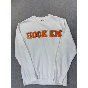 Texas Longhorns HOOK EM Stitched Logo Campus Crew Sweatshirt (Men's Large) White